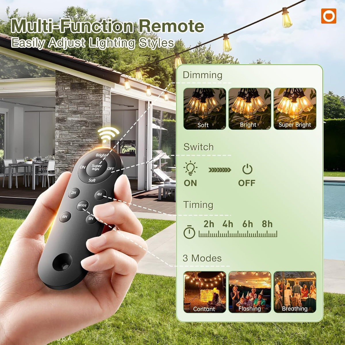 addlon 54(48+6) FT Solar String Lights Waterproof,Patio Lights Solar Powered with Remote& USB Port