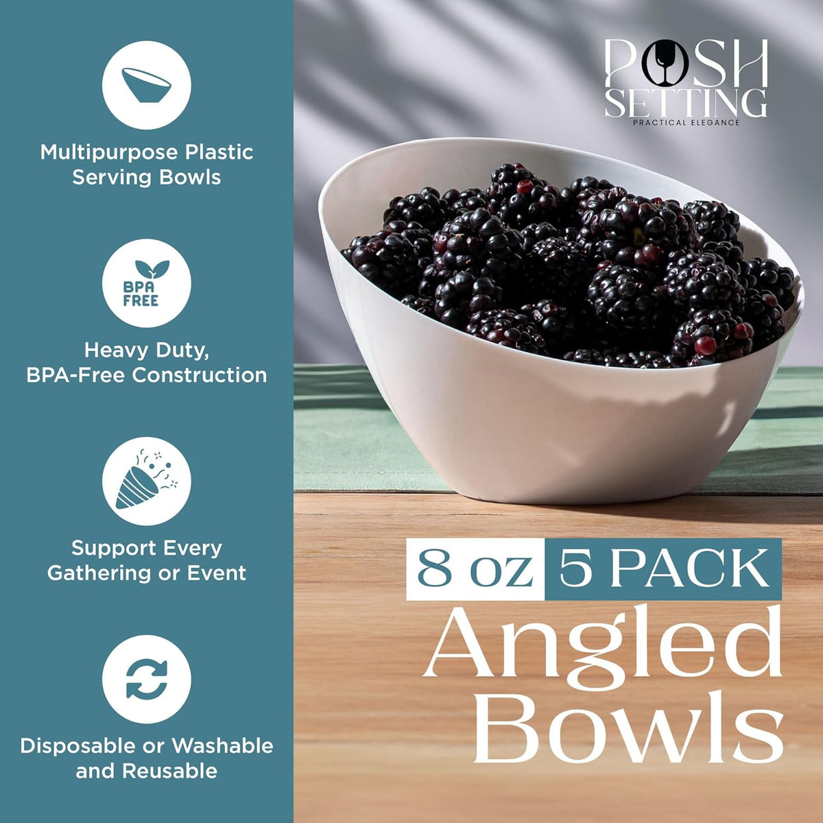 Posh Setting - White Plastic Serving Bowls for Party Angled Bowls Disposable Chip Bowls Candy Bowls