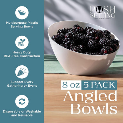 Posh Setting - White Plastic Serving Bowls for Party Angled Bowls Disposable Chip Bowls Candy Bowls