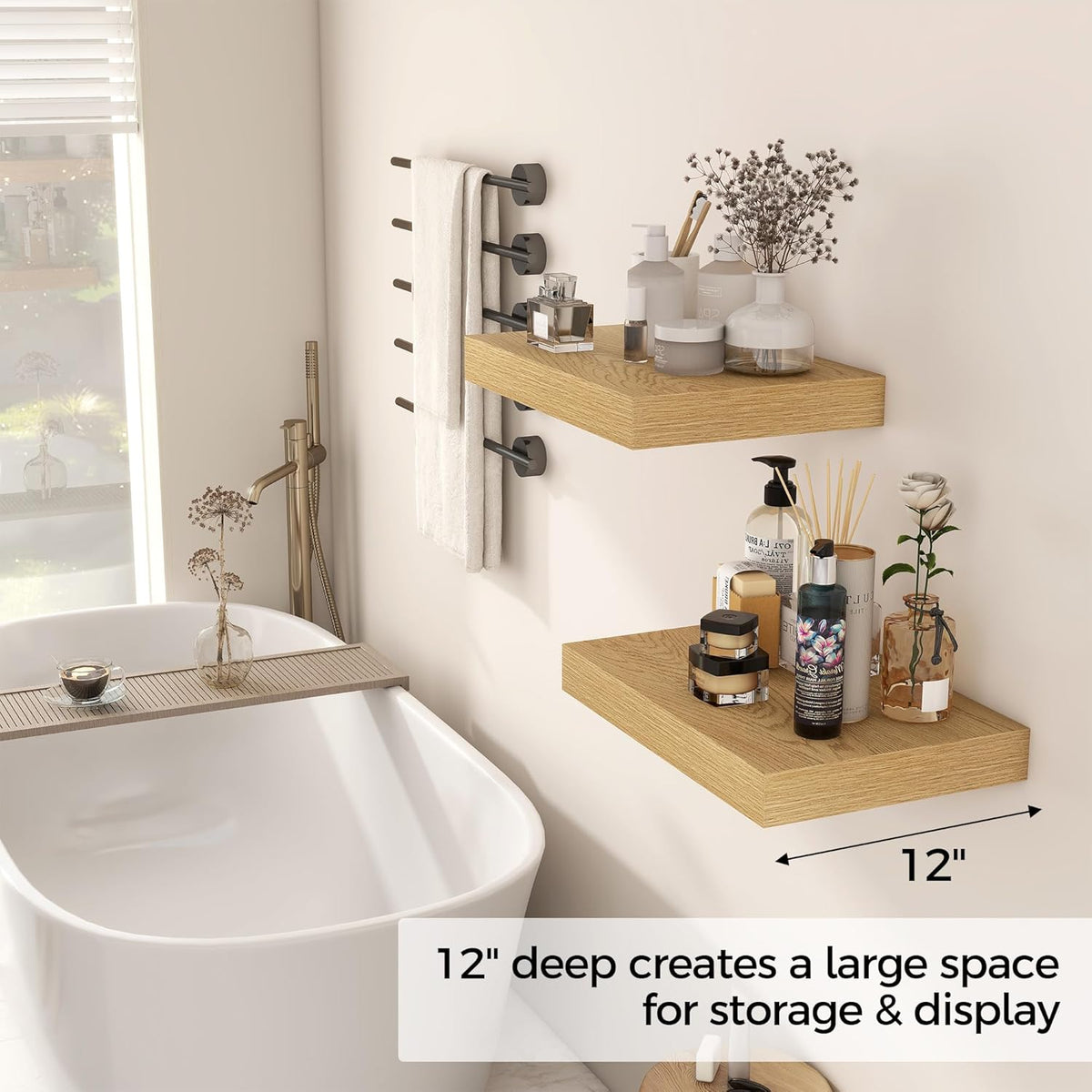 12 Inch Deep Floating Shelves, 16 x 12 Floating Shelf for Books, Rustic Wood Deep Wall Shelves for