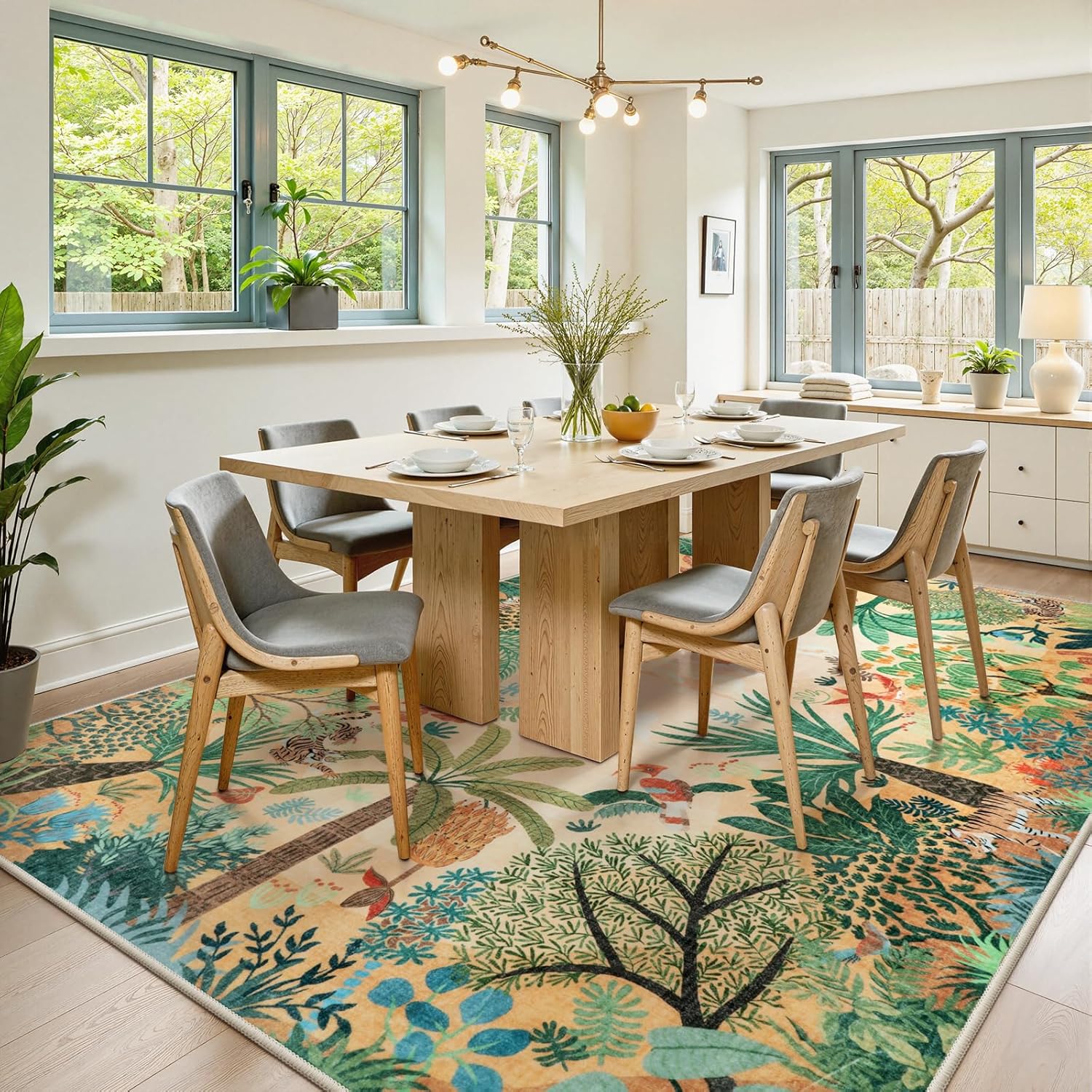 LIVEBOX Boho 8x10 Area Rugs for Living Room, Washable Soft Jungle Animal Print Rug for Bedroom
