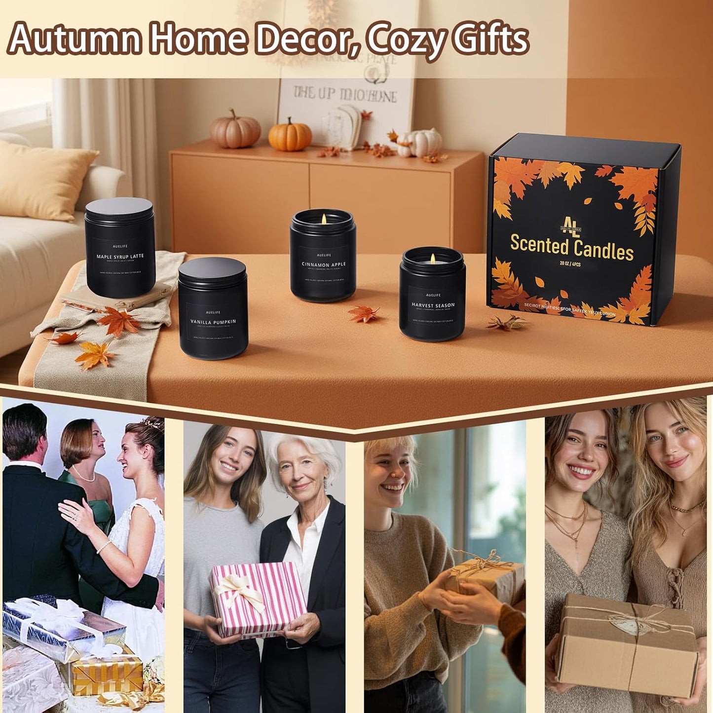 Fall Candle Set | 4 Pack Scented Candles - Autumn Soy Candles for Home Scented, Aromatherapy Gifts