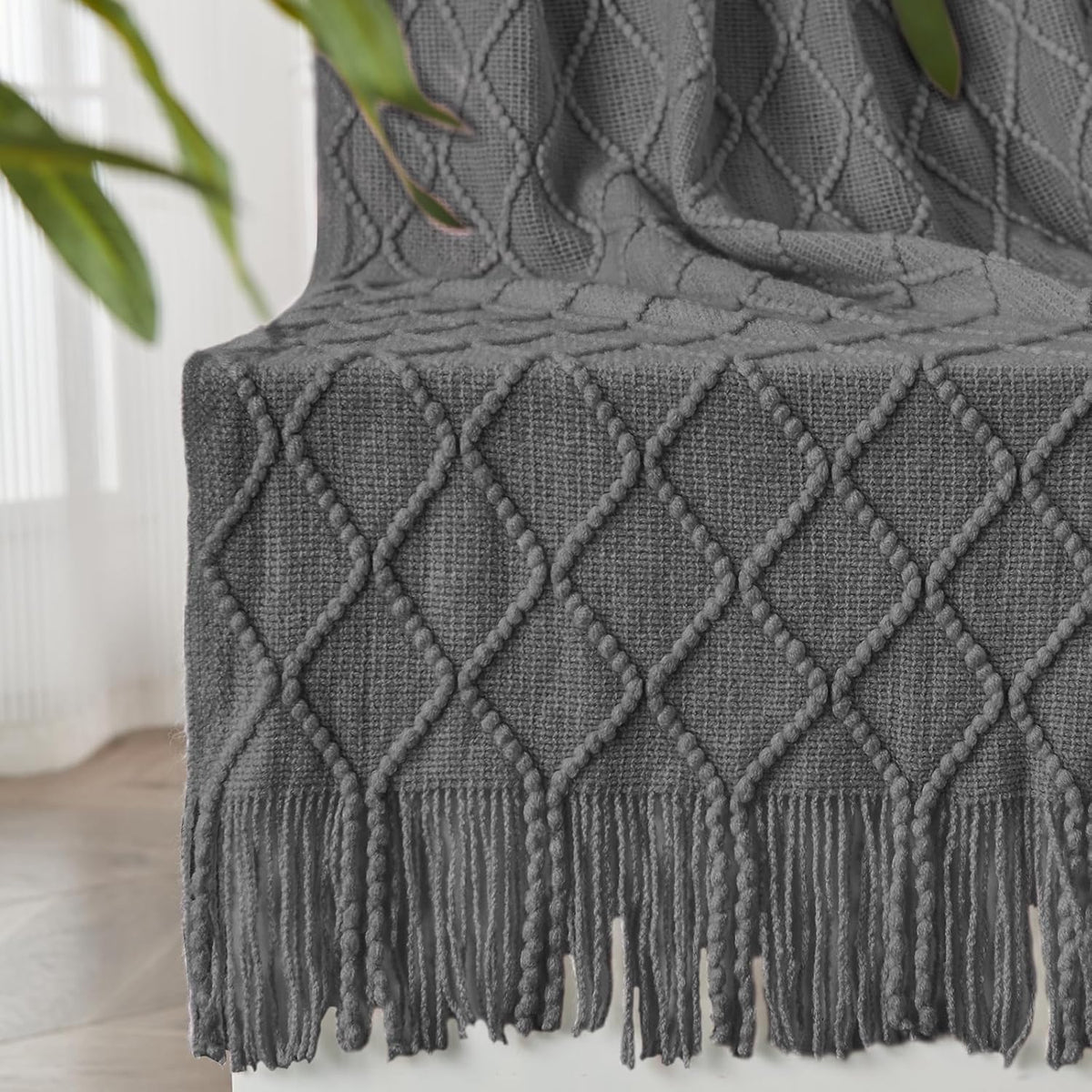 inhand Grey Throw Blanket for Couch and Bed, Soft Living Room Home Decor Knitted Blanket with