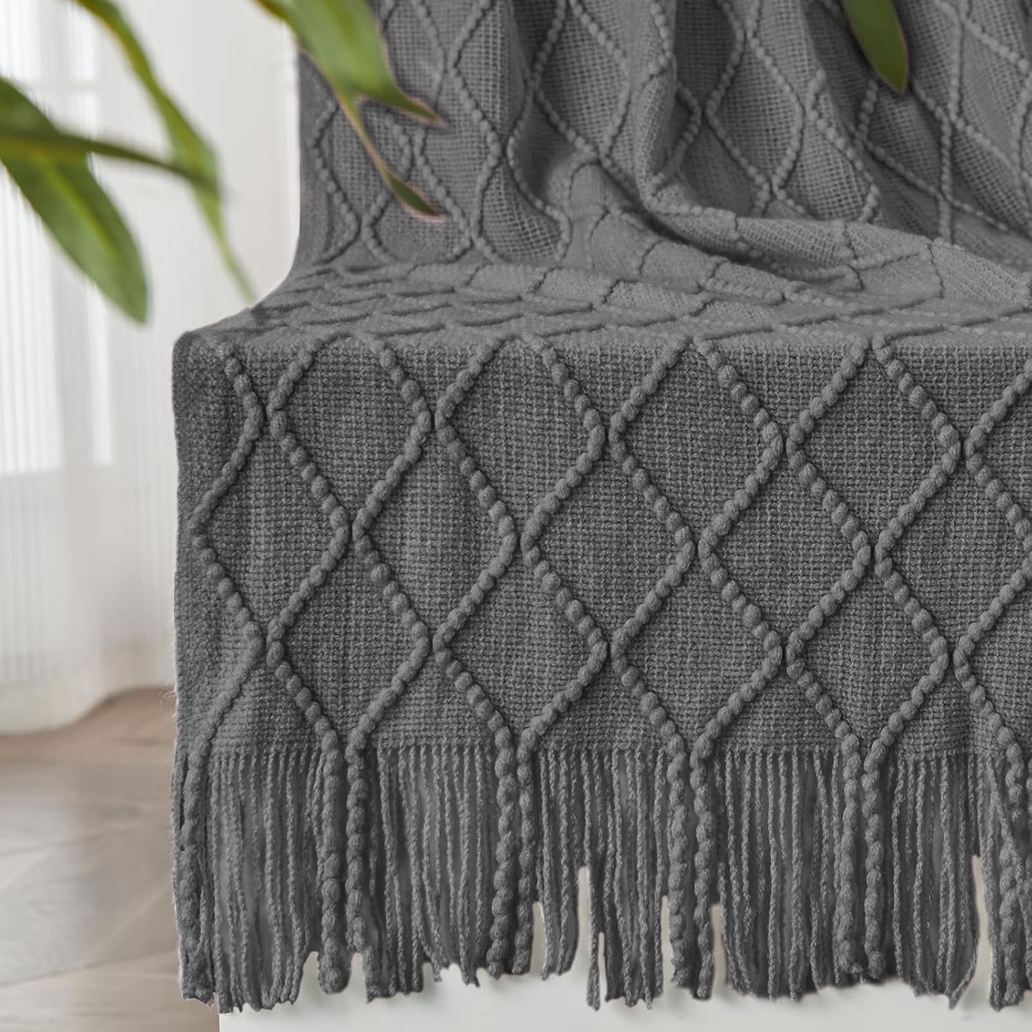 inhand Grey Throw Blanket for Couch and Bed, Soft Living Room Home Decor Knitted Blanket with