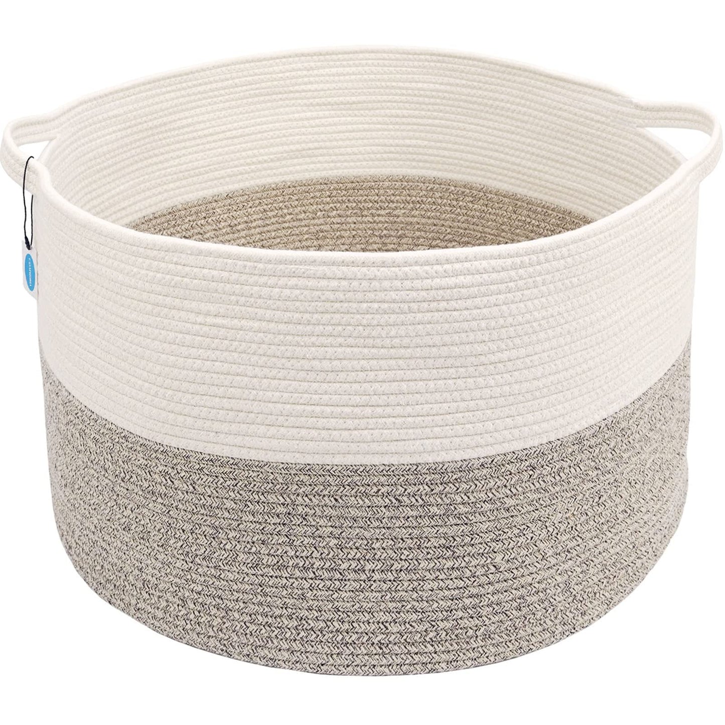 Casaphoria XXL Cotton Rope Basket - 21.7" x 21.7" x 13.8" Woven Laundry Hamper with Handle
