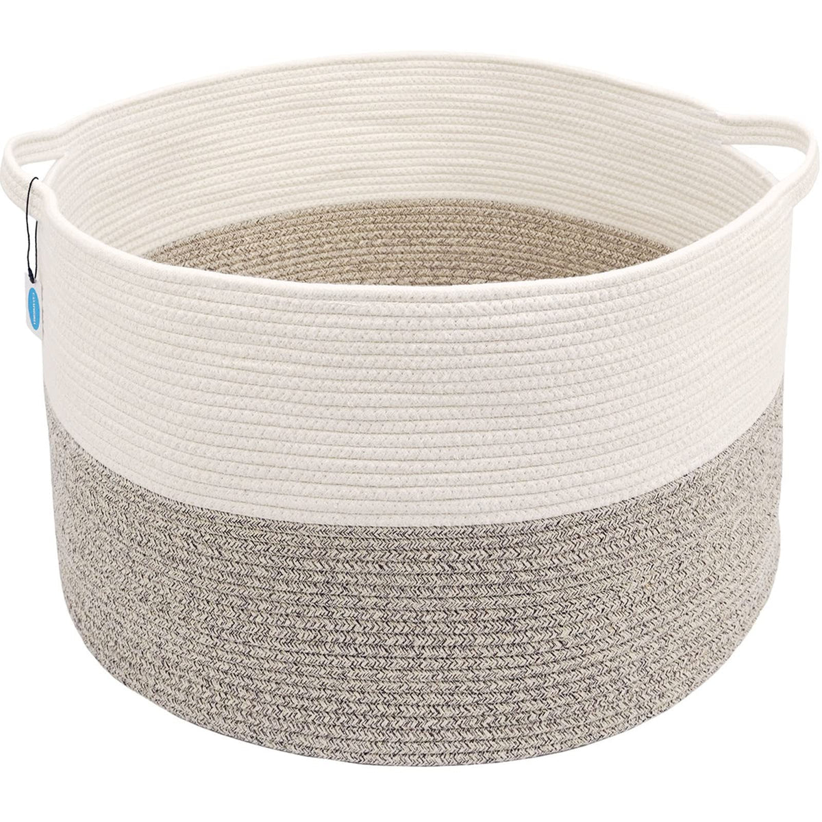 Casaphoria XXL Cotton Rope Basket - 21.7" x 21.7" x 13.8" Woven Laundry Hamper with Handle