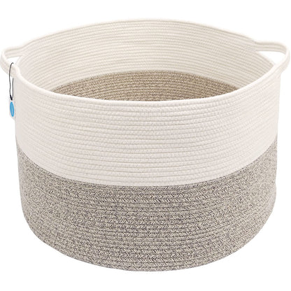 Casaphoria XXL Cotton Rope Basket - 21.7" x 21.7" x 13.8" Woven Laundry Hamper with Handle