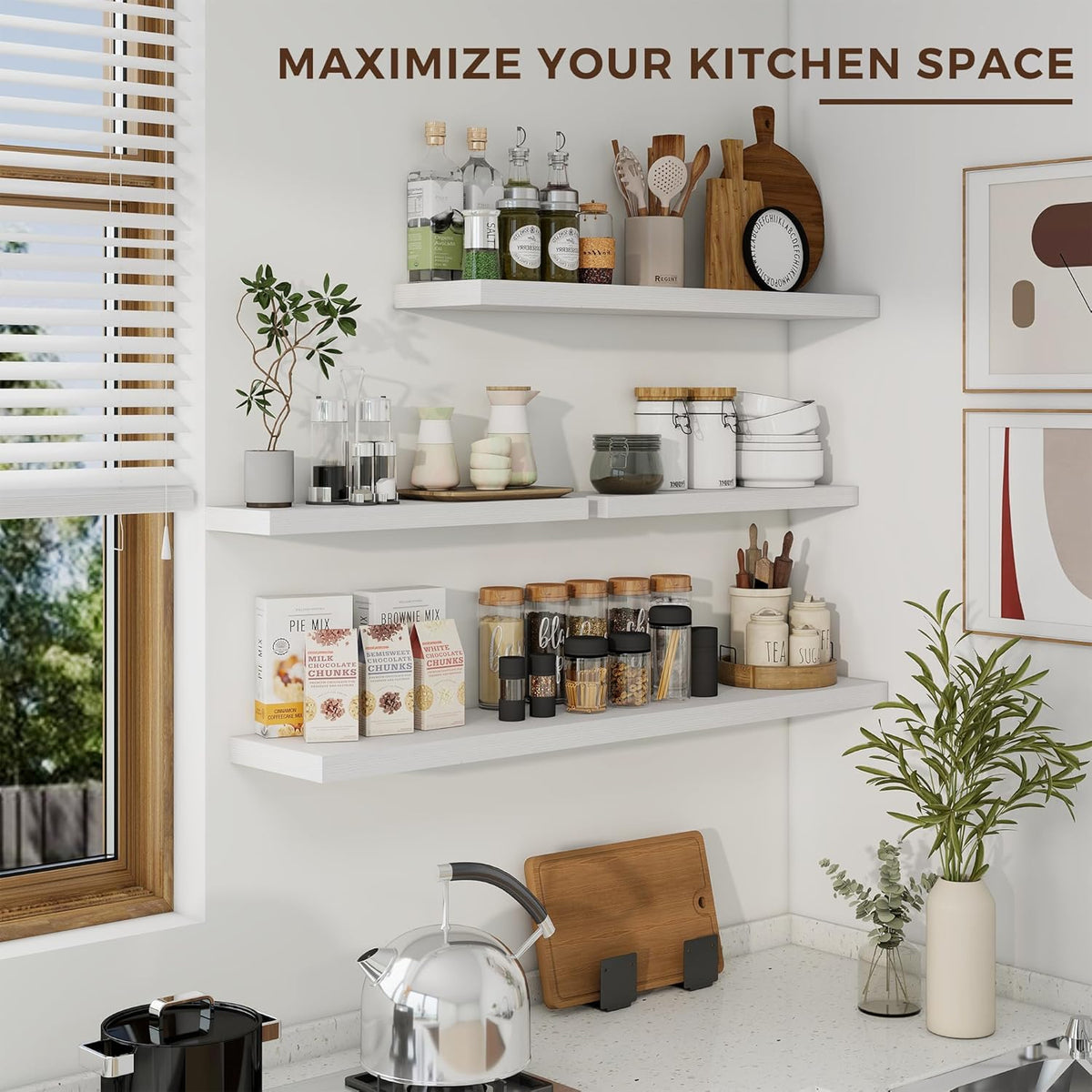 24 inch Floating Shelves Long Floating Shelves for Wall Large Wall Mounted Shelves with Invisible