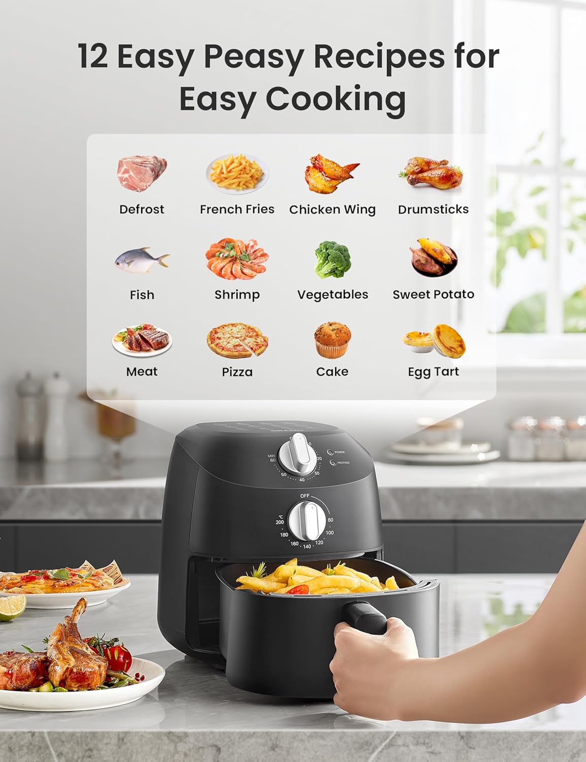 COMFEE' Compact 2.1 Quart Air Fryer with 12 Menu Options, Adjustable Timer & Temperature Control