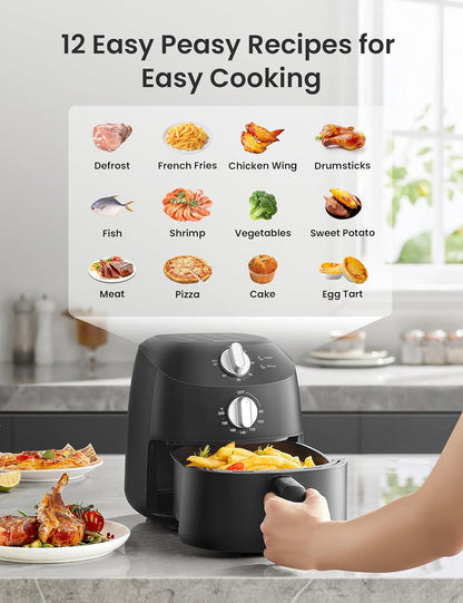 COMFEE' Compact 2.1 Quart Air Fryer with 12 Menu Options, Adjustable Timer & Temperature Control
