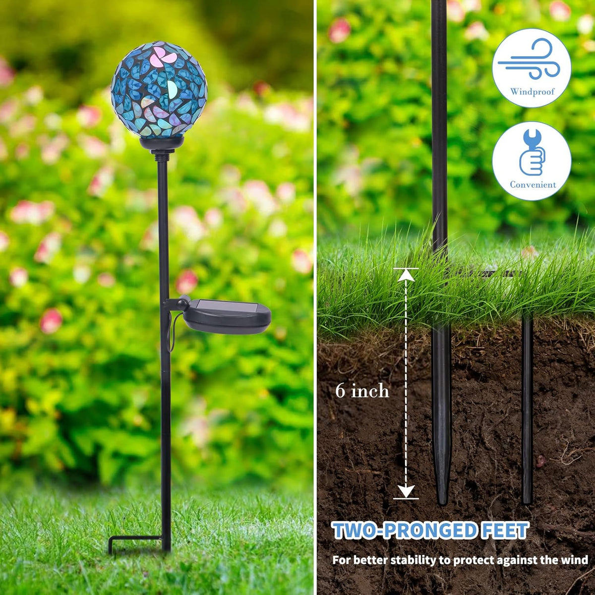 Afirst Solar Outdoor Lights Decorative Mosaic - Solar Garden Stakes Mosaic Gazing Ball Waterproof