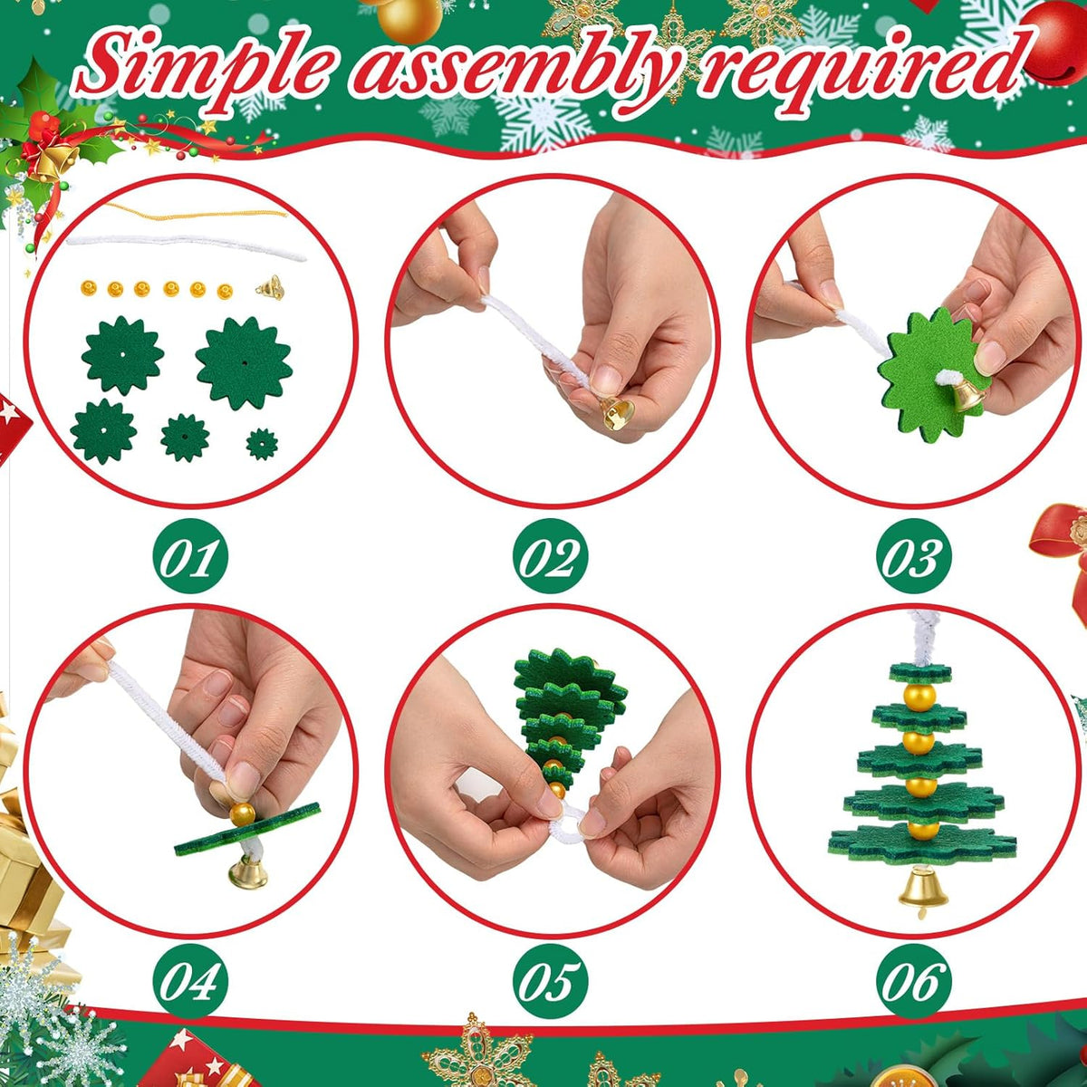 Hollowfly 24 Sets Felt Christmas Tree Ornament Craft Kit Small Layered Christmas Tree Felt Crafts