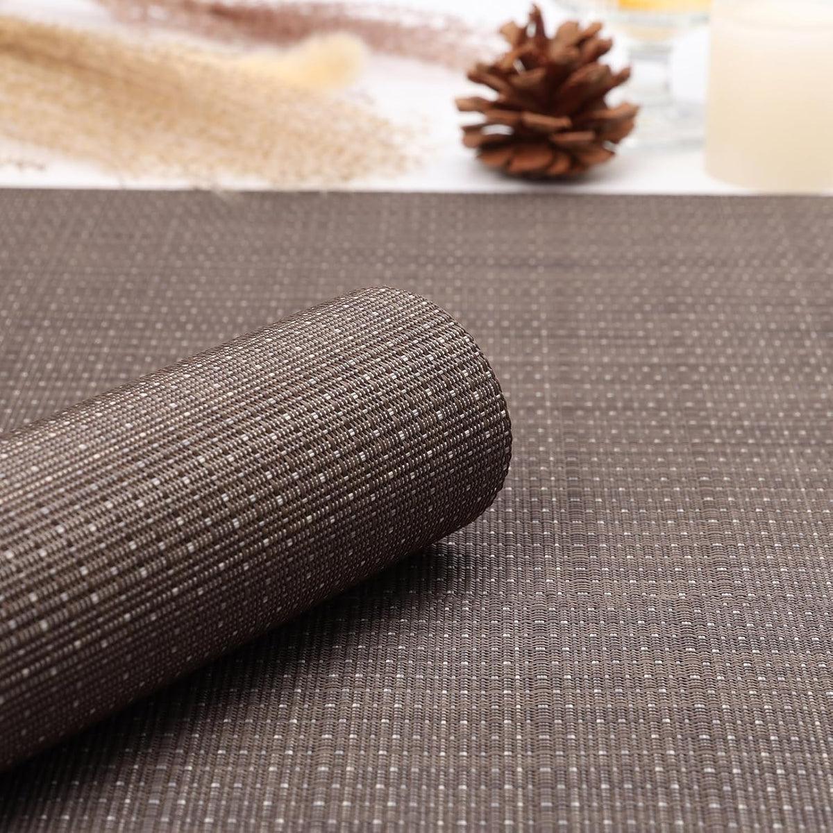 Myir JUN Placemats Set of 8, Vinyl Woven Placemats Place Mats Indoor Set of 8 Washable Table Mats