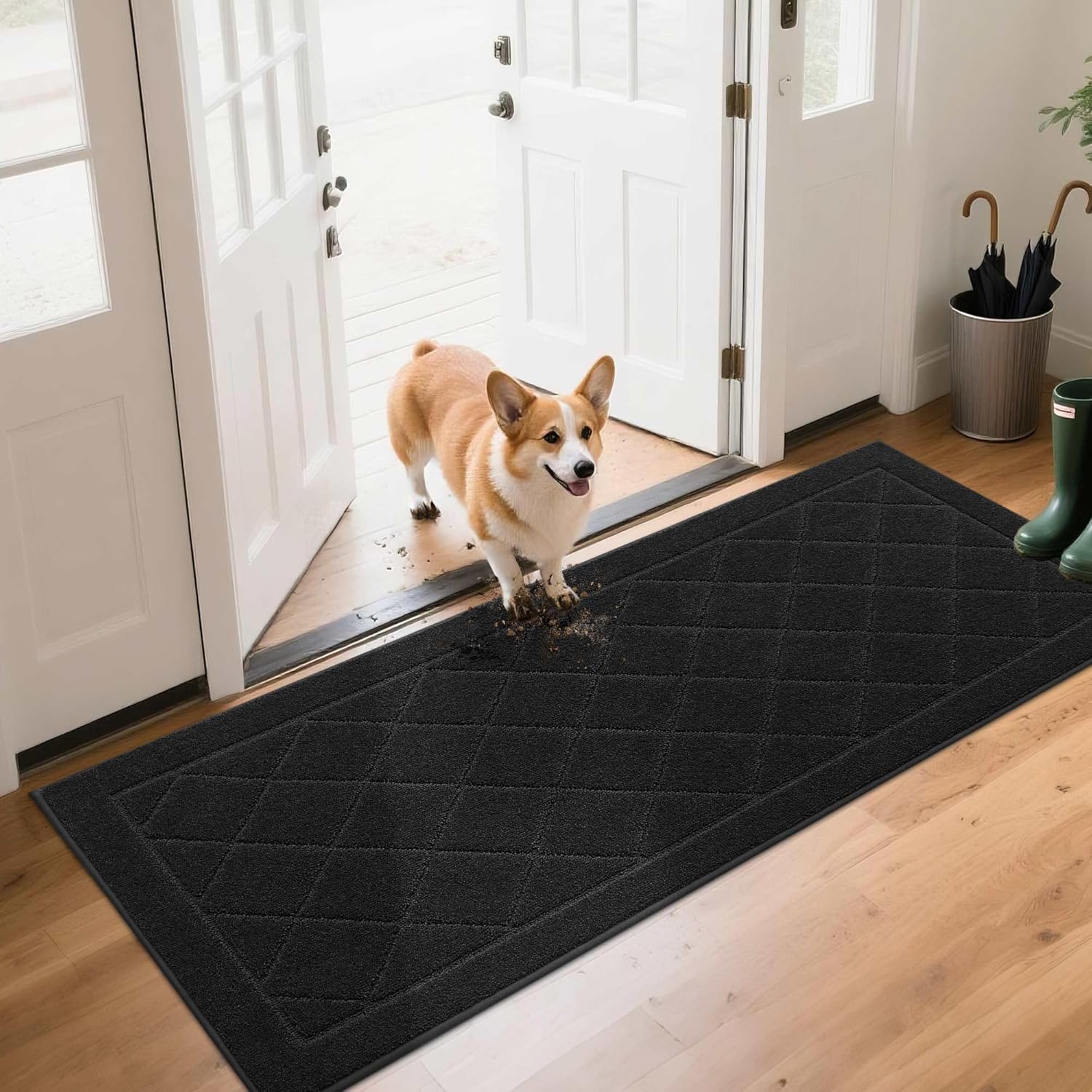 BEQHAUSE Dirt Trapper Door Mat 24" x 60", Doormat Non-Slip Entryway Rugs Washable, Dog Door Mat