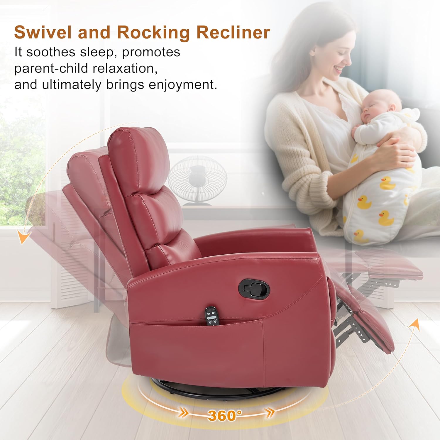 Manual Swivel Rocker Recliner Chair for Adults, Overstuffed Reclining Glider Chair for Nursing with