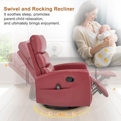 Manual Swivel Rocker Recliner Chair for Adults, Overstuffed Reclining Glider Chair for Nursing with