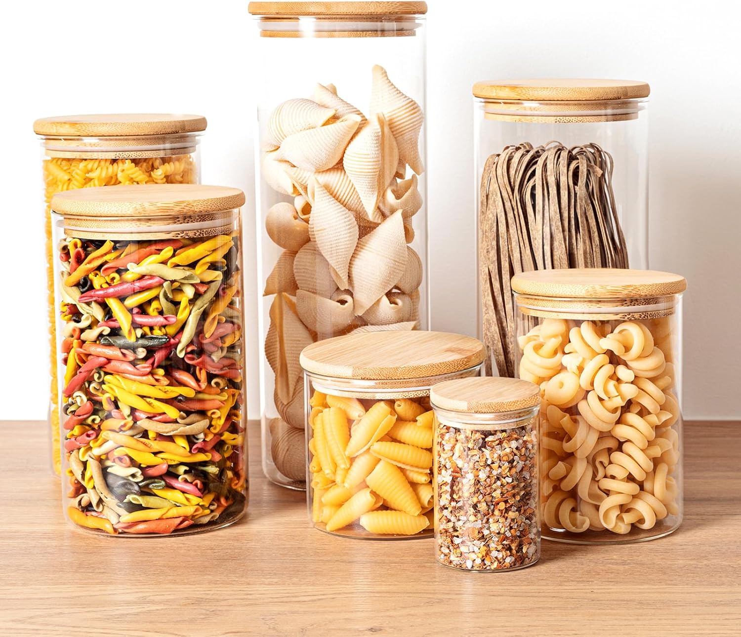 53oz Glass Food Storage Jars, Glass Jars with Bamboo Lids, Kitchen Storage Jars, Set of 4