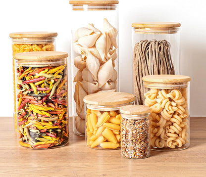 53oz Glass Food Storage Jars, Glass Jars with Bamboo Lids, Kitchen Storage Jars, Set of 4