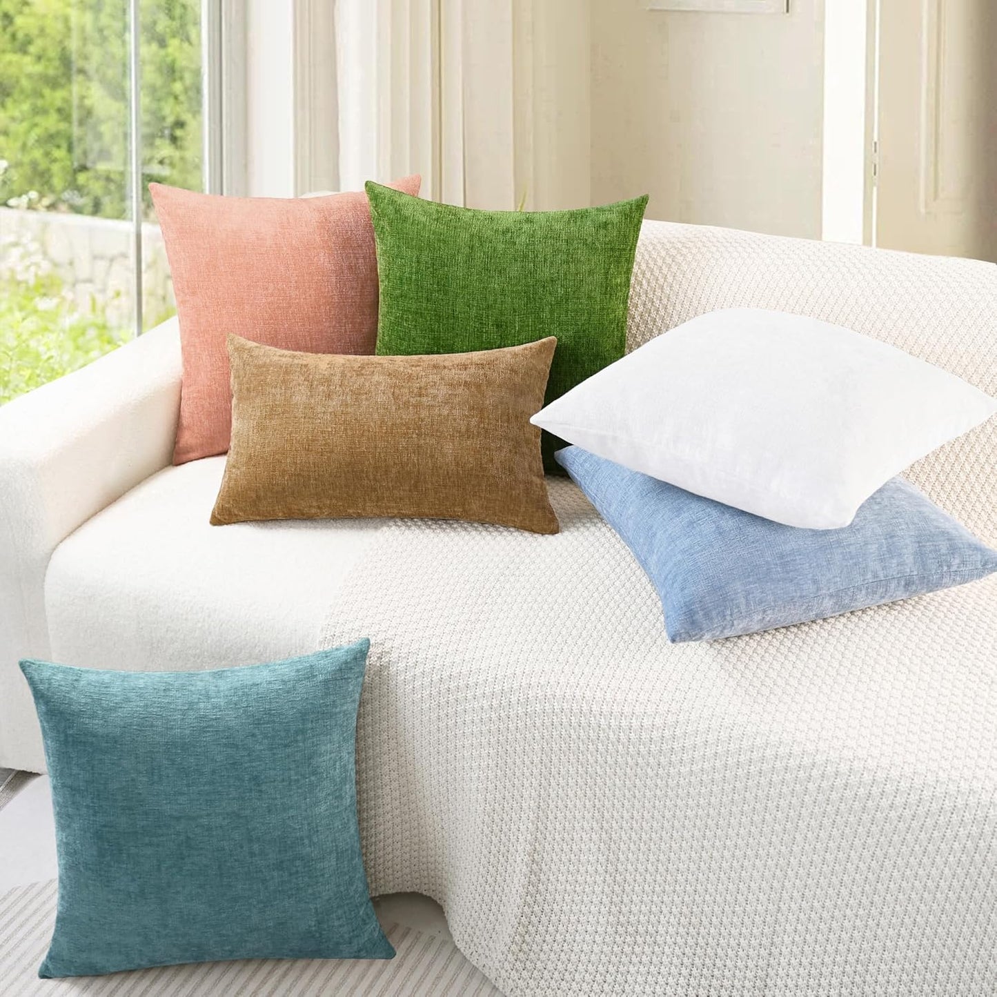 CaliTime Throw Pillow Covers Decorative 16 X 16 Inches Pack of 2 Cozy Chenille Cushion Cases for