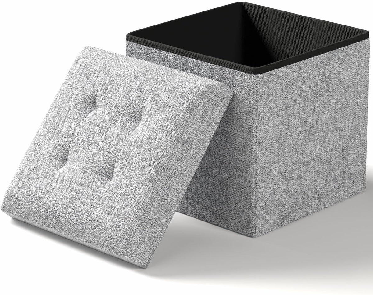 15 Inches Small Folding Storage Ottoman Cube, Storage Footrest, Foot Rest Stool, for Living Room
