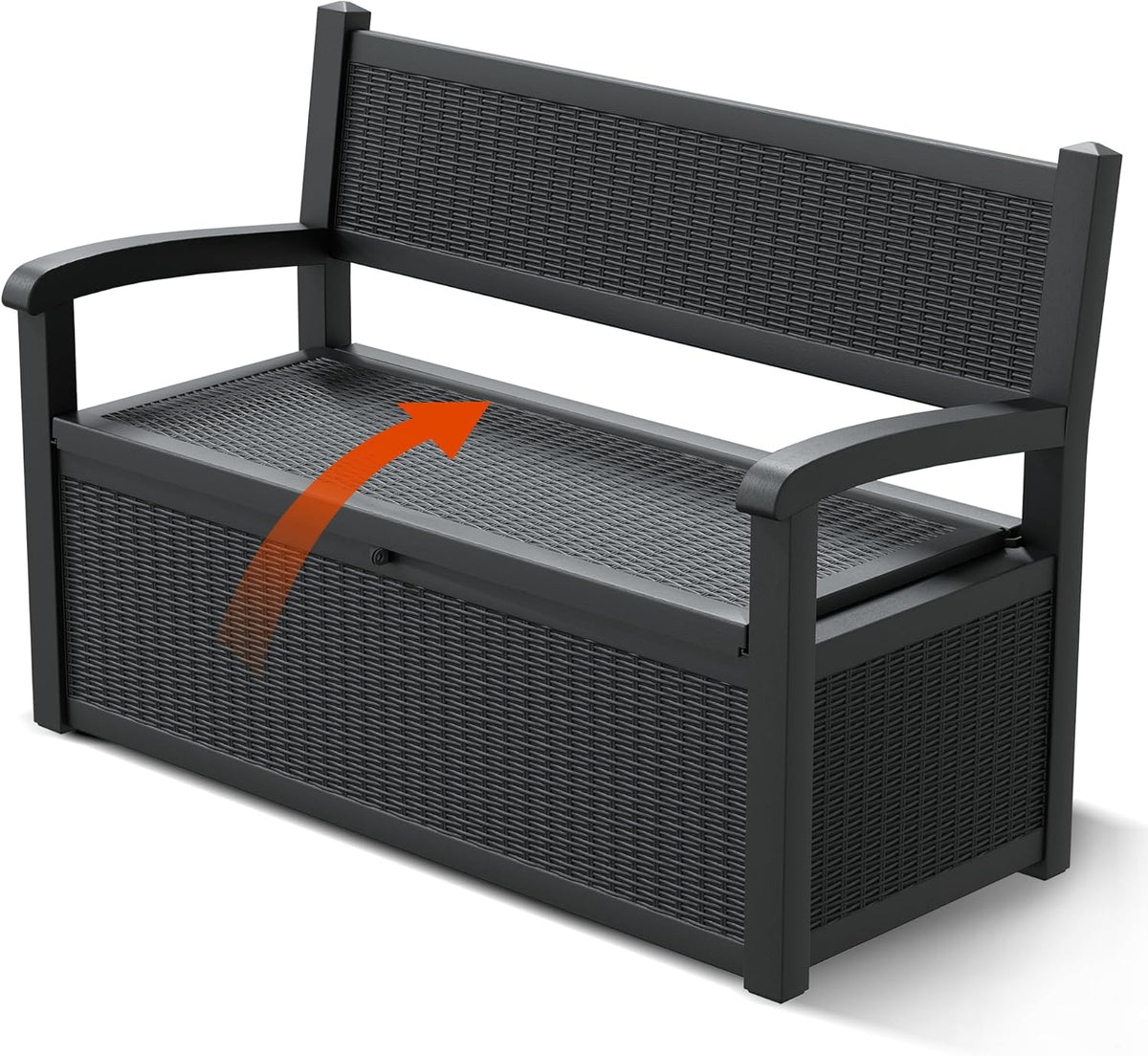 70 Gallon Outdoor Storage Box, Resin Patio Furniture with Armrest, Lockable Deck Box with