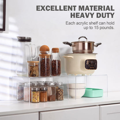 Acrylic Kitchen Cabinet Organizer Shelf, Spice Rack, Plate and Cupboard Storage Riser, Versatile