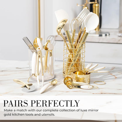 White & Gold Cooking Utensils Set - Luxe 8-Piece Kitchen Gadget Set Includes Can Opener, Tongs and