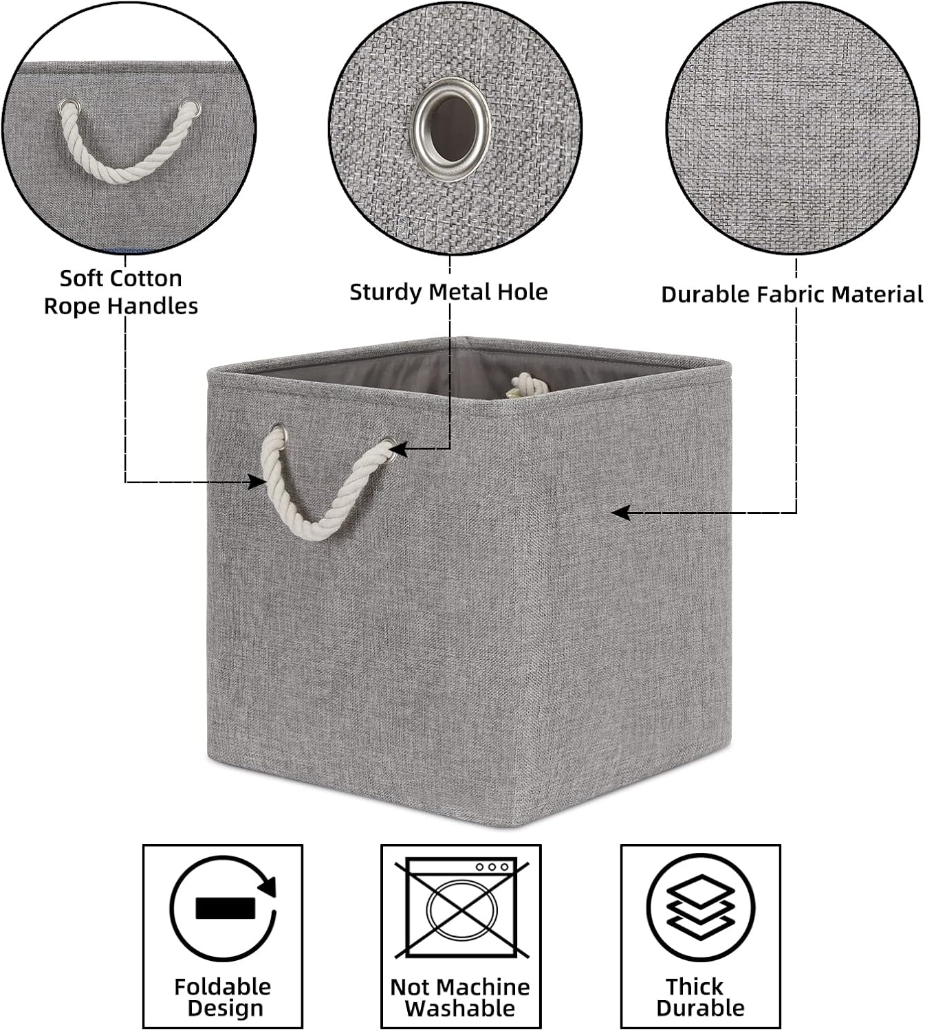 Bidtakay Grey Baskets Foldable Storage Cube Bins 13x13x13 Cube Storage Organizer Closet Set of 3
