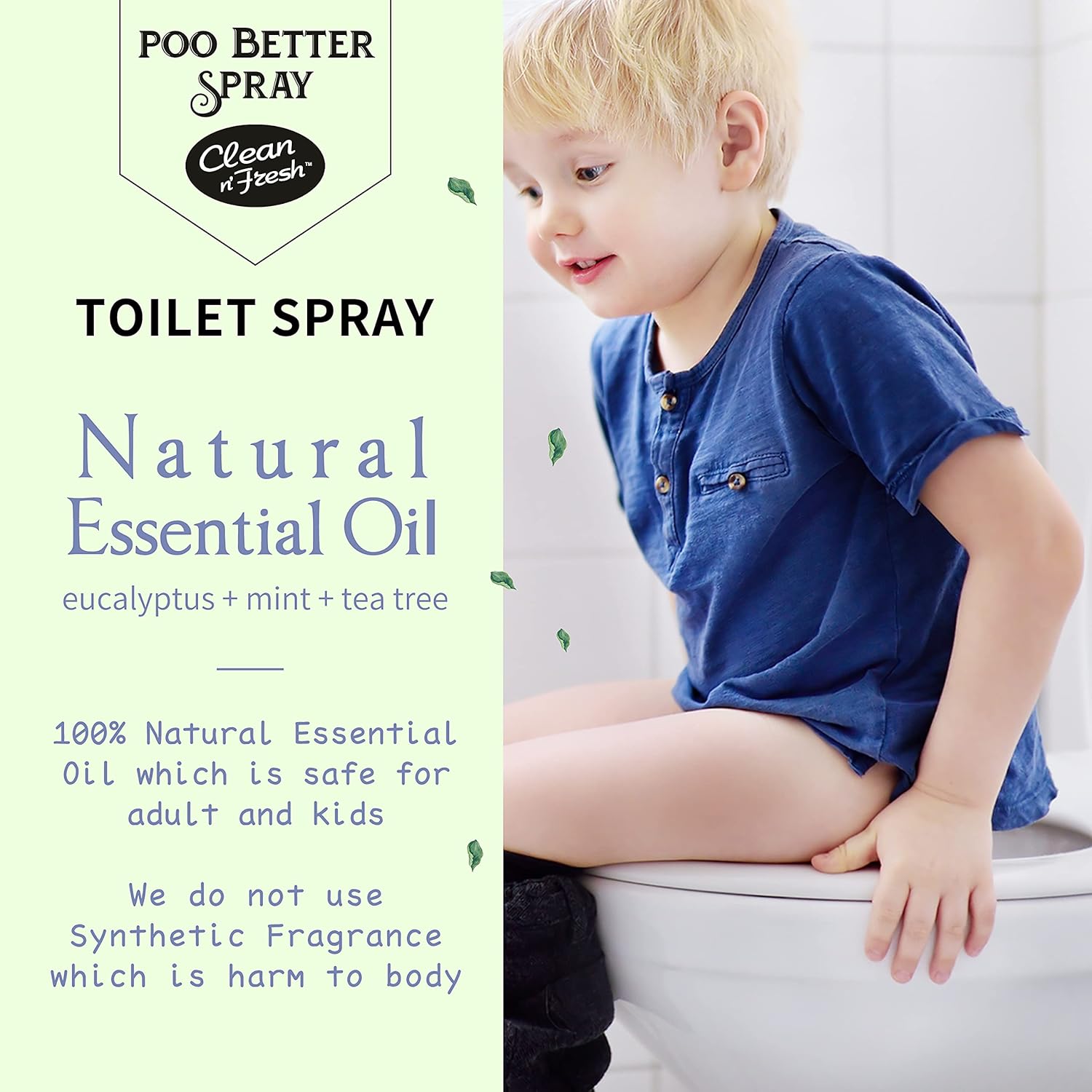 Clean-n-Fresh Toilet Spray, Poop Spray Eucalyptus Scent, 100% Natural Plant Essential Oil Bathroom