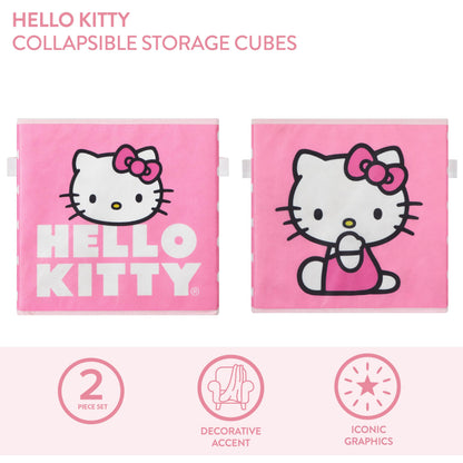 Hello Kitty Set of 2 Storage Cubes with Handles, Durable Foldable Fabric Organizer Bins for