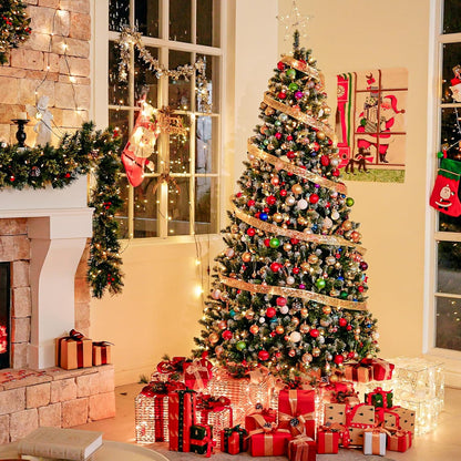 Hykolity 7.5 ft Prelit Christmas Tree, Artificial Christmas Tree with 350 Warm White Lights, 1446