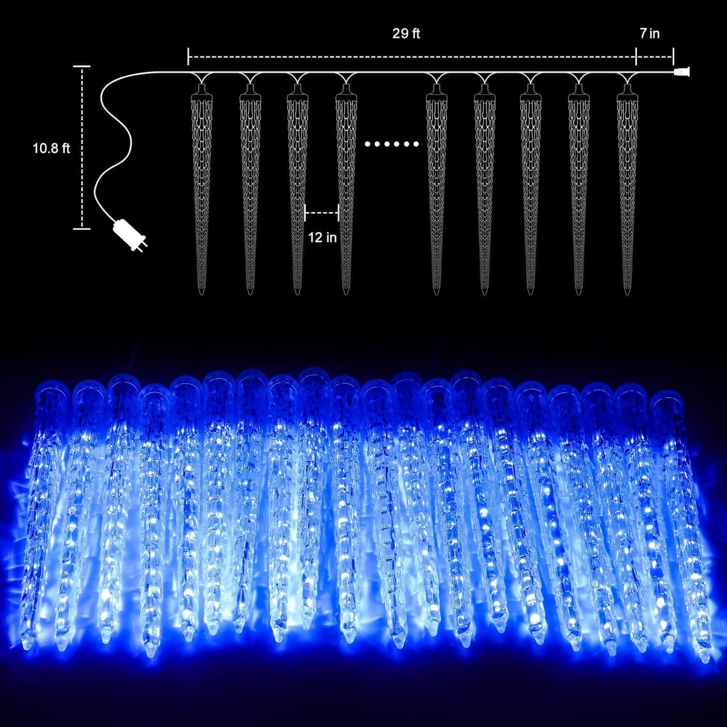 Brightown Christmas Meteor Shower Icicle Lights Outdoor, 30ft with 30 Tube 720 LED Dropping Effect