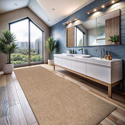 CAMILSON Indoor and Outdoor Runner Rug Natural Solid Boho Woven Design Easy-Cleaning Non Shedding