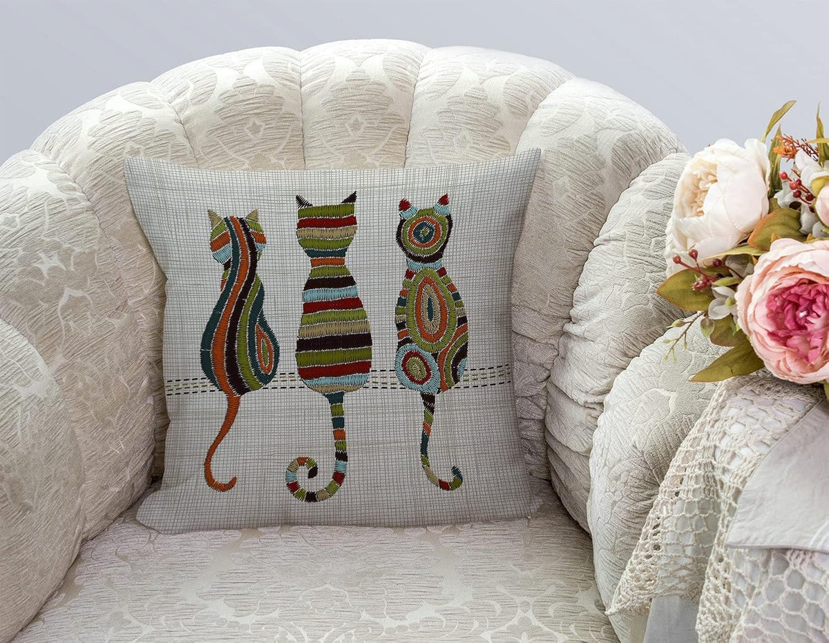 TSSOHU Cute Animal Cat Throw Pillow Cover Patio Furniture Knitted Design Kitten Family Decorative