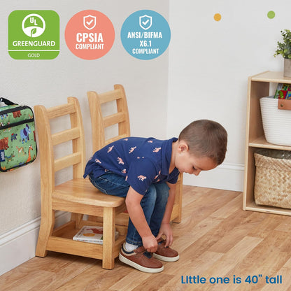 ECR4Kids Three Rung Ladderback Chair with Storage, 10in Seat Height , Classroom Seating, Honey