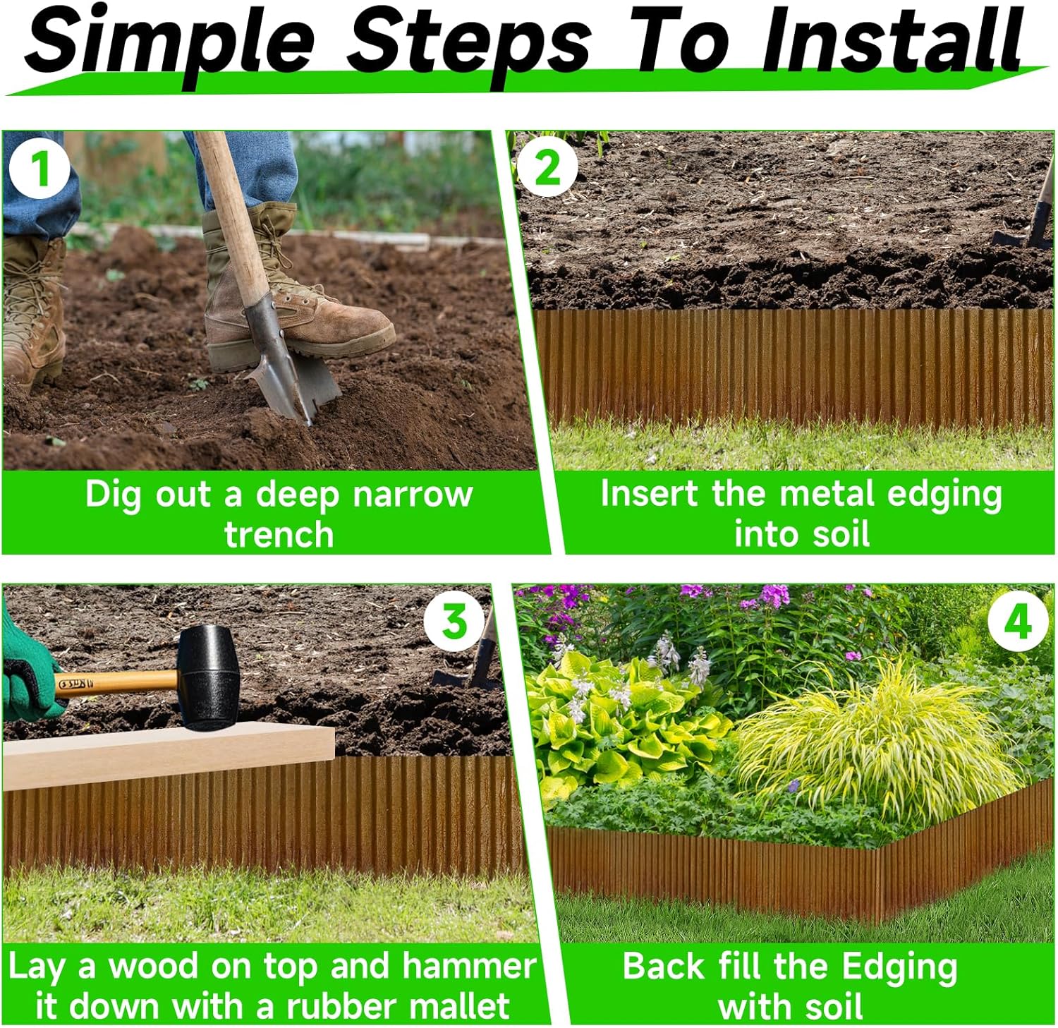 Corrugated Garden Edging, 8"×10Ft Pre-Rusted Landscape Edging & Lawn Edging Border, Metal Garden