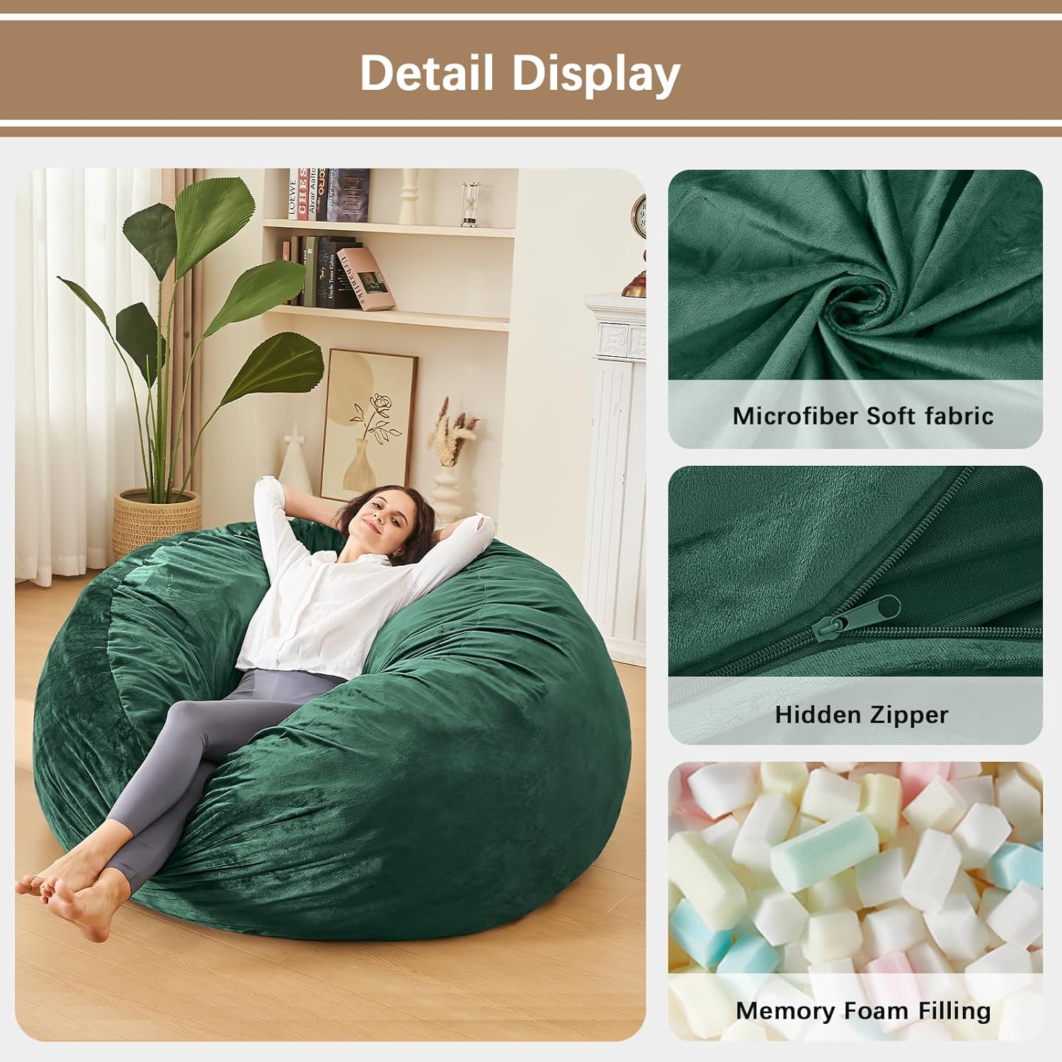 Bean Bag Chairs for Adults - Memory Foam Furniture BeanBag Chair - Kids/Teens Sofa with Soft Micro