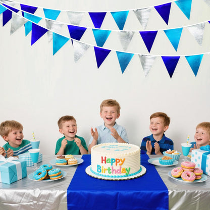 Navy Blue Silver Party Decorations Metallic Fabric Triangle Pennant Banner Flag Bunting Garland for