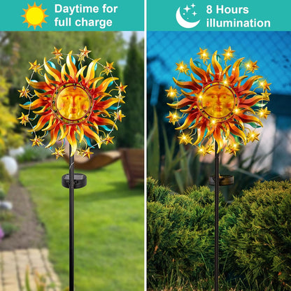 Solar Wind Spinner Metal Sun Decor, Wind Sculptures & Spinners 60.3 in Garden Kinetic Art with