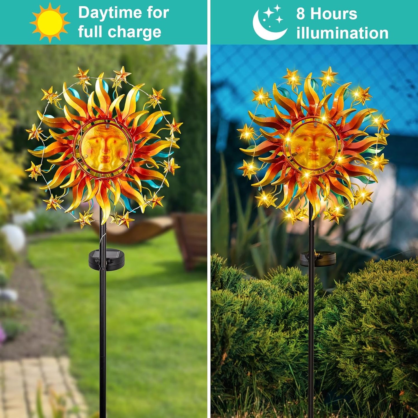 Solar Wind Spinners for Yard and Garden - 60.3 Inch 360° Metal Sun Wind Sculptures Outdoor