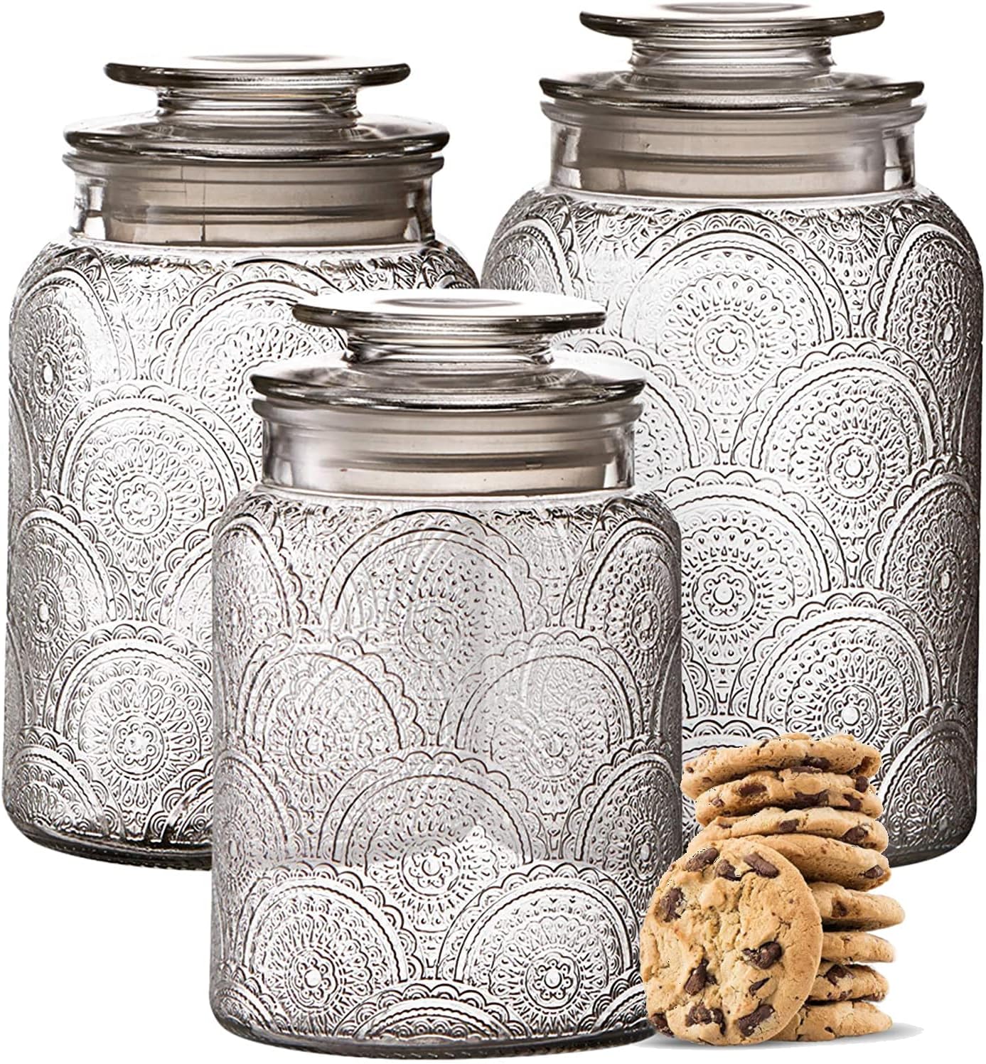 Le'raze Food Storage Containers with Airtight Lids - Retro Design - Pantry Organization, Glass