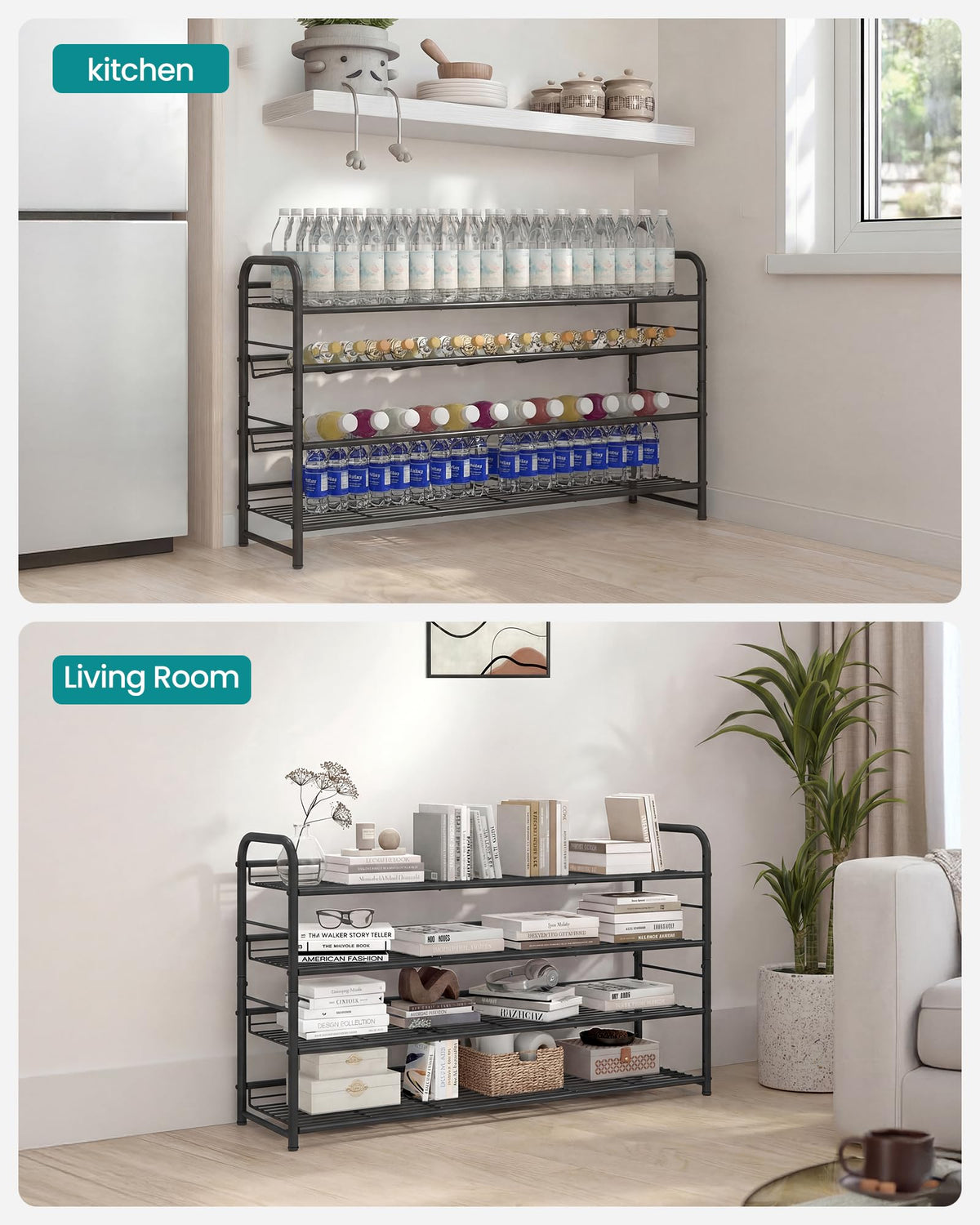SONGMICS 4-Tier Long Stackable Metal Shoe Rack, Holds Up to 20 Pairs