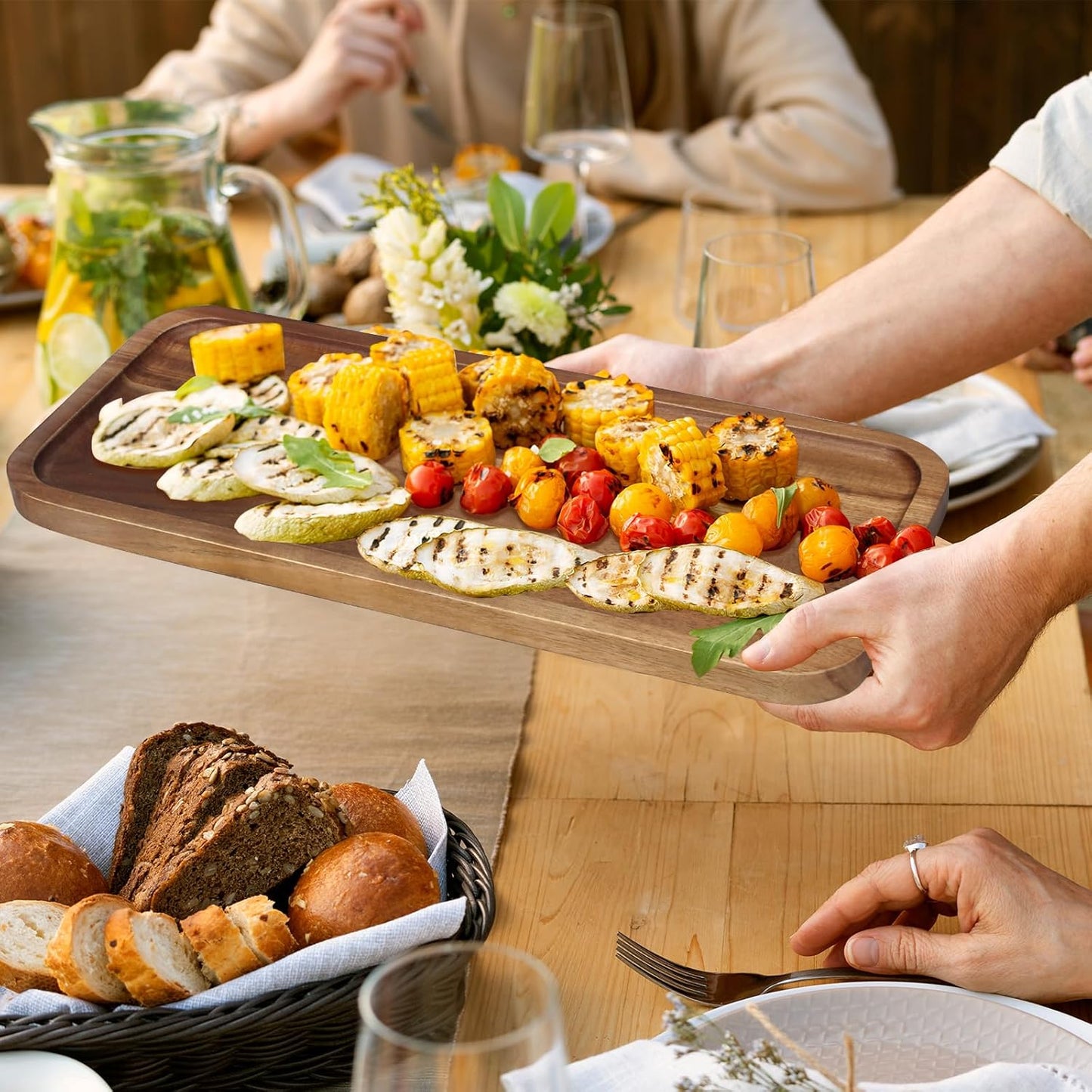 16"x 8" Large Wooden Serving Trays Decor Long Charcuterie Cheese Boards Acacia Wood Kitchen Dinner