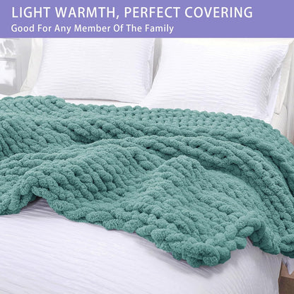 Bigacogo Chunky Knit Throw Blanket for Couch, 51x63 inches, 100% Hand Knitted with Thick Jumbo