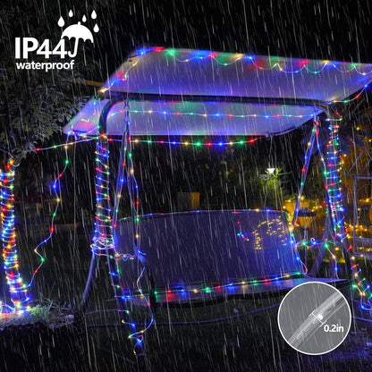 YEGUO 2 Packs Each 33ft 100 LED Solar Trampoline Lights Multicolor, Solar Rope Lights for Outside