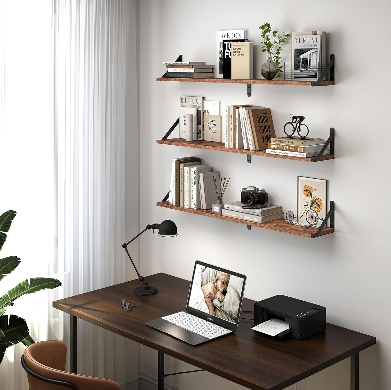 Heimlove Floating Shelves for Wall, 36 Inch Long Wood Floating Bookshelf Set of 3, Wall Mounted