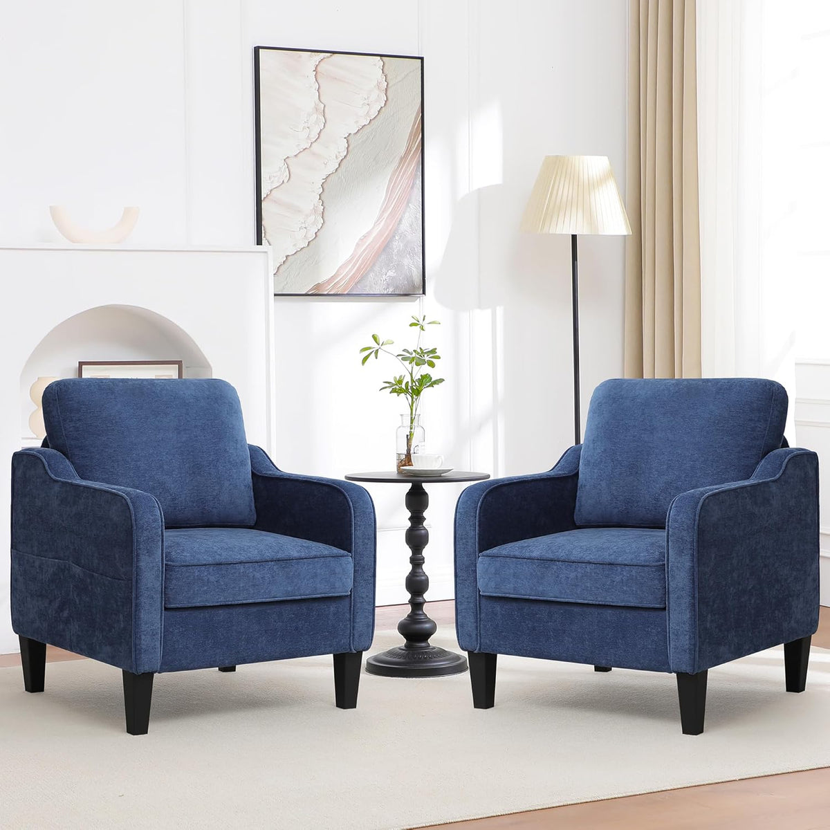 Accent Chairs Set of 2, Upholstered Living Room Chairs with Side Pockets, Mid Century Modern