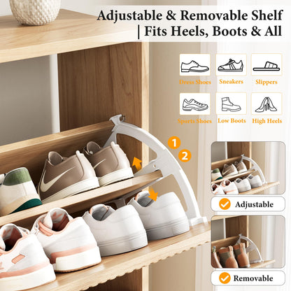 Nicetree Shoe Storage Cabinet for Entryway - Flip Shoe Cabinet with Tiered Fluted Design - Slim