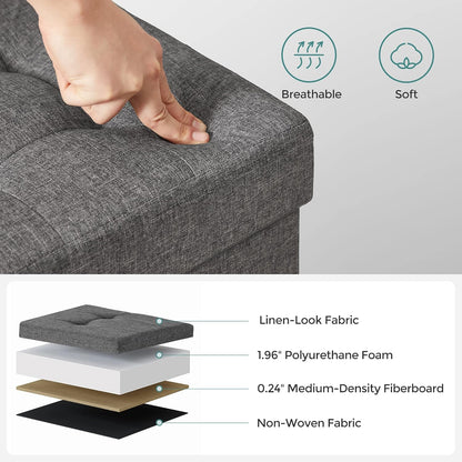 SONGMICS 15 Inches Cube Storage Ottoman, Bedroom Bench with Storage, Foot Stool with Feet, Holds Up