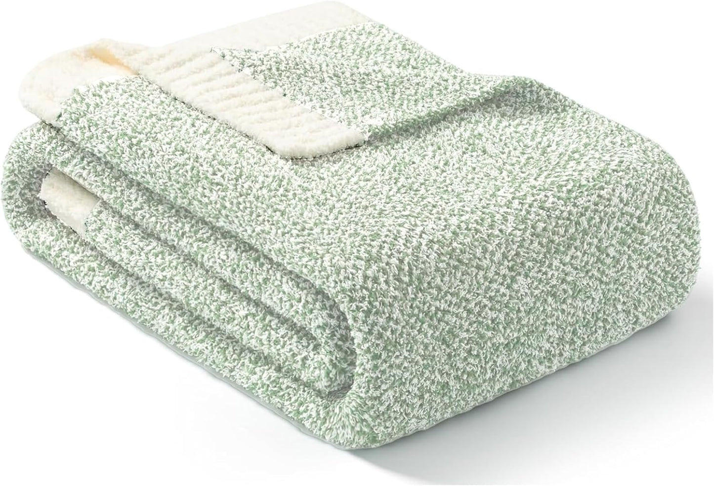 Snuggle Sac Heather Sage Green Throw Blanket for Couch, Reversible Super Soft Knitted Blankets Warm